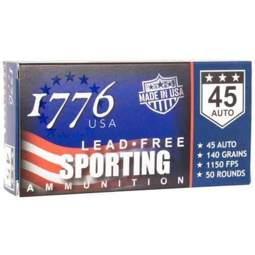 1776 USA Sporting 45 Auto (ACP) 140gr Lead Free Ball Handgun Ammo – 50 Rounds