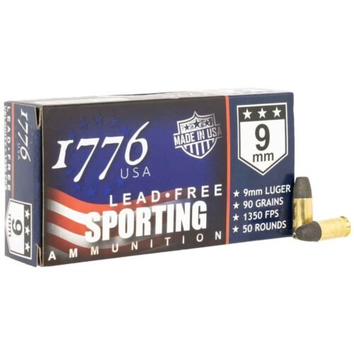 1776 USA Sporting 9mm Luger 90gr Lead Free Ball Handgun Ammo – 50 Rounds