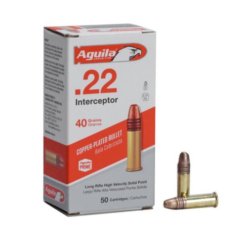 Aguila 22 Long Rifle Interceptor Copper Plated Solid Point Rimfire Ammo – 50 Rounds