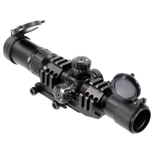 Aim Sports Recon CQB 1.5-4x 30mm Rifle Scope – Tri-Illuminated Red/Green/Blue Mil-Dot