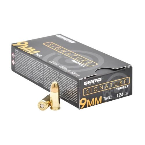 Ammo Inc Signature 9mm Luger 124gr TMC Centerfire Handgun Ammo – 50 Rounds