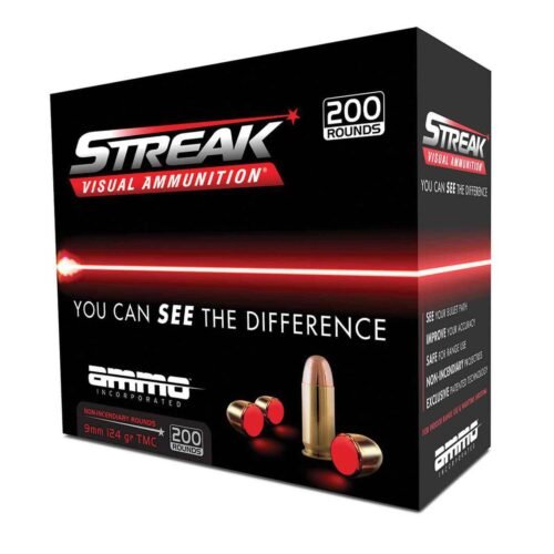 Ammo Inc Streak 9mm Luger 124gr TMJ Handgun Ammo – 200 Rounds