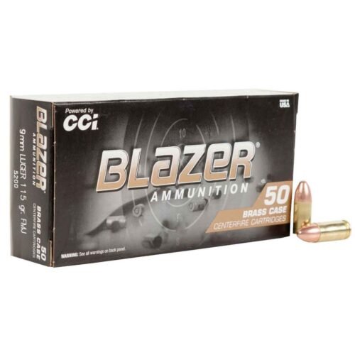 CCI Blazer Brass 9mm Luger 115gr FMJ Handgun Ammo – 50 Rounds