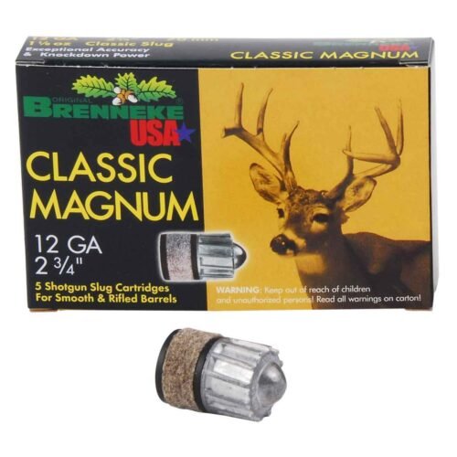 Brenneke Classic Magnum 12 Gauge 2-3/4in 1-1/8oz 492Gr Slug Shotshells – 5 Rounds