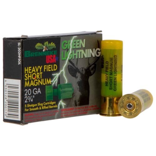 Brenneke Green Lightning 20 Gauge 2-3/4in 1oz 546Gr Slug Shotshells – 5 Rounds