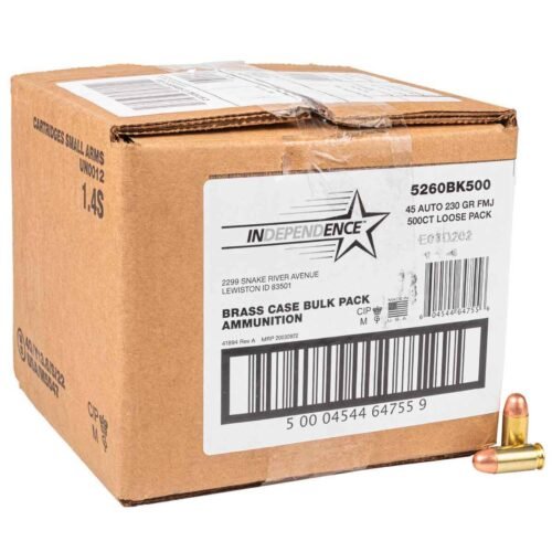 Federal Independence 45 Auto (ACP) 230gr FMJ Handgun Ammo – 500 Rounds