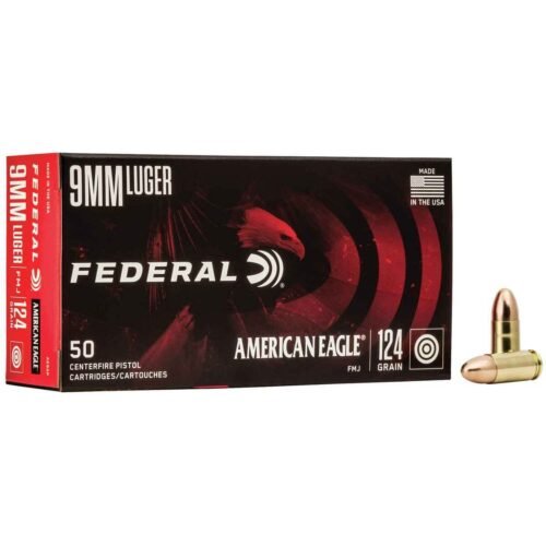 Federal American Eagle 9mm Luger 124gr FMJ Handgun Ammo – 50 Rounds