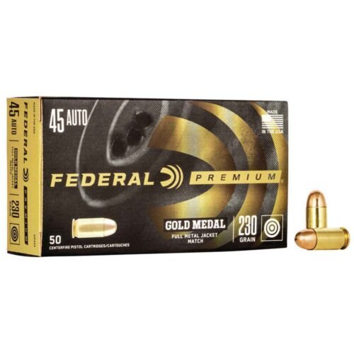 Federal Gold Medal 45 Auto (ACP) 230gr FMJ Handgun Ammo – 50 Rounds