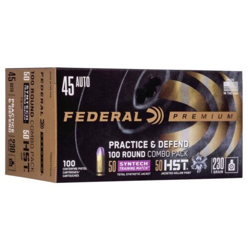 Federal Practice & Defend 45 Auto (ACP) 230gr HST JHP/Syntech TSJ Handgun Ammo – 100 Rounds