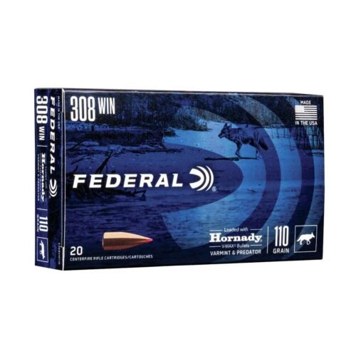 Federal Varmint & Predator 308 Winchester 110gr Hornady V-Max Centerfire Rifle Ammo – 20 Rounds