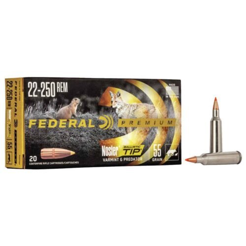 Federal Varmint/Predator 22-250 Remington 55gr Nosler Ballistic Tip Rifle Ammo – 20 Rounds