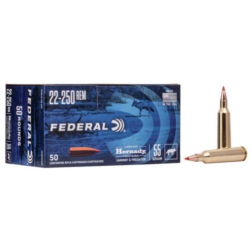 Federal Varmint/Predator 22-250 Remington 55gr V Max Rifle Ammo – 50 Rounds