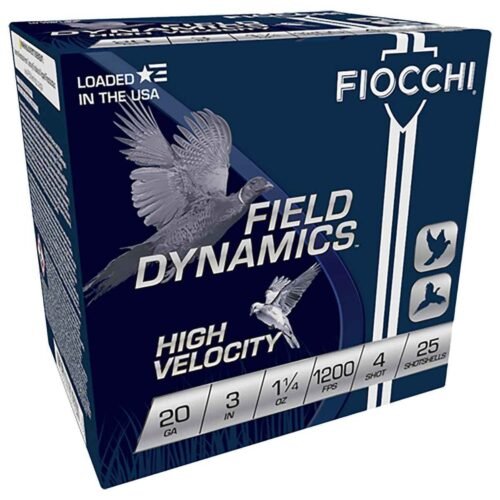 Fiocchi Field Dynamics High Velocity 20 Gauge 3in #4 1-1/4oz Upland Shotshells – 25 Rounds