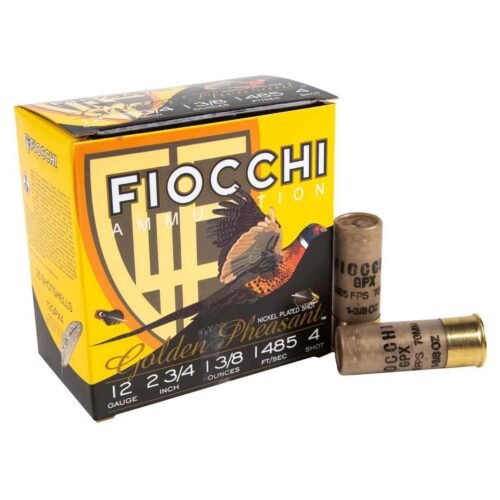 Fiocchi Golden Pheasant 12 Gauge 2-3/4in #4 1-3/8oz Upland Shotshells – 25 Rounds