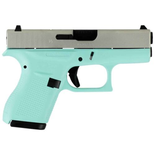 Glock 42 Subcompact Robin Egg Blue 380 Auto (ACP) 3.25in Silver Aluminum Cerakote Pistol – 6+1 Rounds