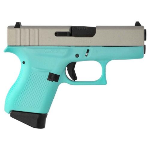 Glock 43 Subcompact Robin Egg Blue 9mm Luger 3.39in Shimmering Aluminum Pistol – 6+1 Rounds