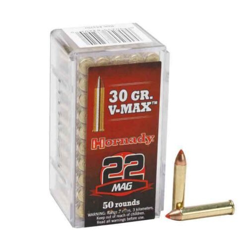 Hornady 22 WMR (22 Mag) 30gr V-Max Rimfire Ammo – 50 Rounds