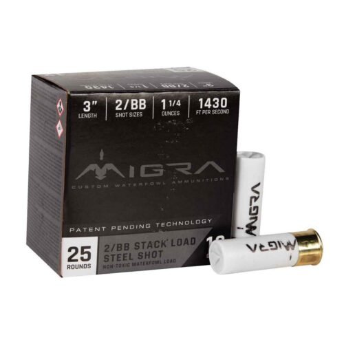 Migra Steel Shot 12 Gauge 3in #2/BB 1-1/4oz Waterfowl Shotshells – 25 Rounds