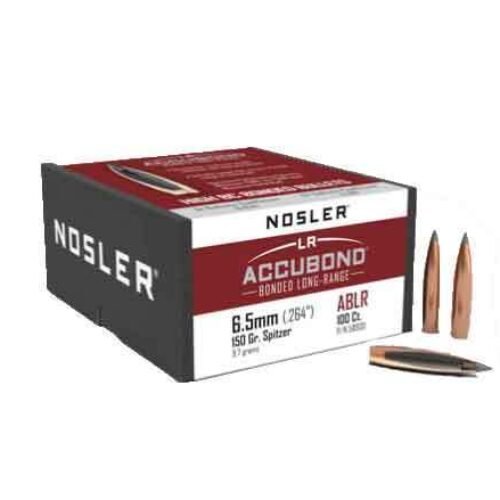 Nosler AccuBond Long Range 264 Calliber/6.5mm Boat Tail 150gr Reloading Bullets – 100 Count