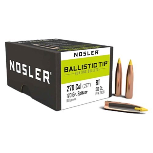 Nosler Ballistic Tip Hunting 270 Caliber Ballistic Tip 170gr Reloading Bullets – 50 Count