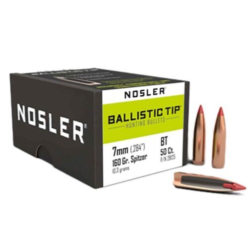 Nosler Ballistic Tip Hunting 284 Calliber/7mm Boat Tail 160gr Reloading Bullets – 50 Count