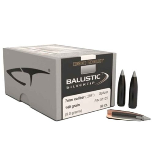 Nosler Combined Technology 284 Caliber 7mm/284 Ballistic Silver Tip 140gr Reloading Bullets – 50 Count