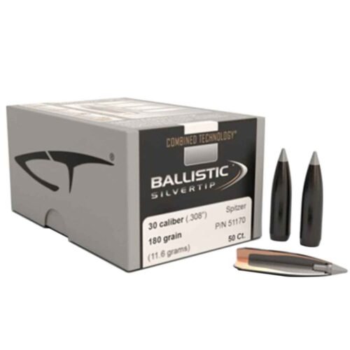 Nosler Combined Technology 30 Caliber/308 Ballistic Silver Tip 180gr Reloading Bullets – 50 Count