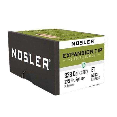 Nosler Expansion Tip Lead Free 338 Caliber 225gr Spitzer Point Reloading Bullets – 50 Rounds