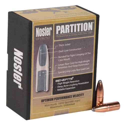 Nosler Partition 375 Caliber Spitzer 300gr Reloading Bullets – 50 Count