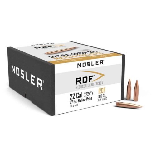 Nosler RDF 22 Caliber Hollow Point 77gr Reloading Bullets – 100 Count