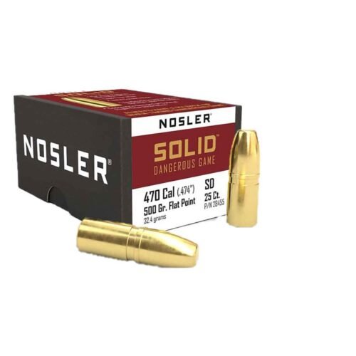 Nosler Solid 470 Caliber 500gr Flat Point Reloading Bullets – 25 Rounds