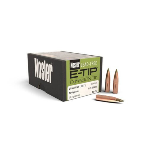 Nosler Spitzer 25 Caliber/.257 E-Tip 100gr Reloading Bullets – 50 Count