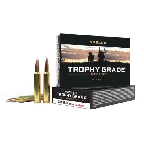 Nosler Trophy Grade 338 Remington Ultra Magnum 250gr Accubond Rifle Ammo – 20 Rounds