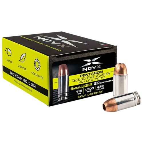 NovX Pentagon 9mm Luger 115Gr MCHP Handgun Ammo – 20 Rounds