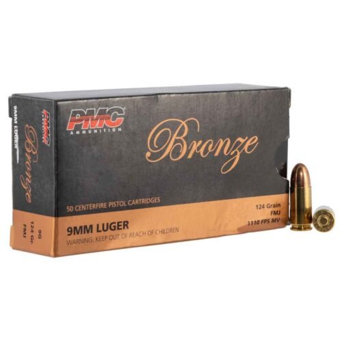 PMC Bronze 9mm Luger 124gr FMJ Handgun Ammo – 50 Rounds