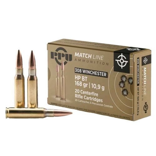 PPU Match 308 Winchester 168gr HPBT Rifle Ammo – 20 Rounds