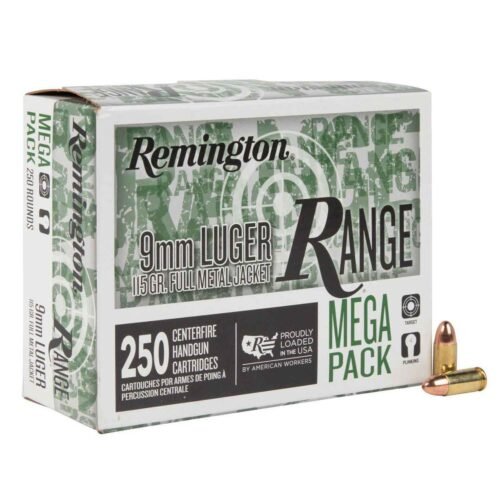 Remington Range 9mm Luger 115gr FMJ Handgun Ammo – 250 Rounds