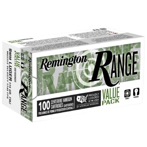 Remington Range 9mm Luger 115gr Full Metal Jacket Handgun Ammo – 100 Rounds