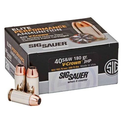 Sig Sauer Elite Performance V-Crown 40 S&W 180gr JHP Centerfire Handgun Ammo – 20 Rounds