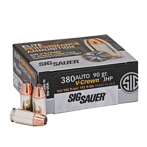 Sig Sauer Elite V-Crown 380 Auto (ACP) 90gr JHP Centerfire Handgun Ammo – 20 Rounds