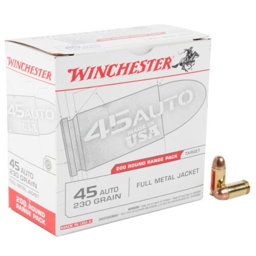 Winchester 45 Auto (ACP) 230gr FMJ Handgun Ammo – 200 Rounds