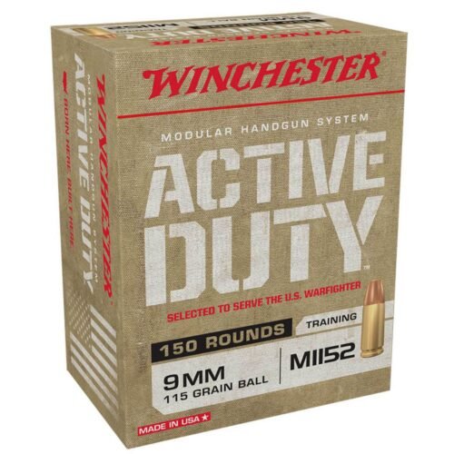 Winchester Active Duty 9mm 115gr FMJ Handgun Ammo – 150 Rounds