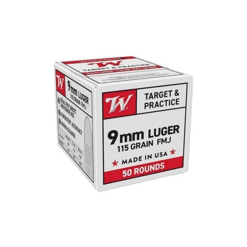 Winchester Target & Practice 9mm Luger 115gr FMJ Centerfire Handgun Ammo – 50 Rounds