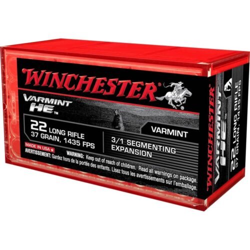 Winchester Varmint HE 22 Long Rifle 37gr Rimfire Ammo – 50 Rounds